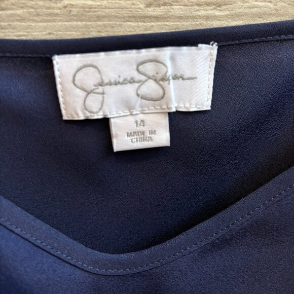 👗NWT Jessica Simpson Navy Floral Embroidery Shift Ruffle Dress Size 14 - Picture 11 of 14